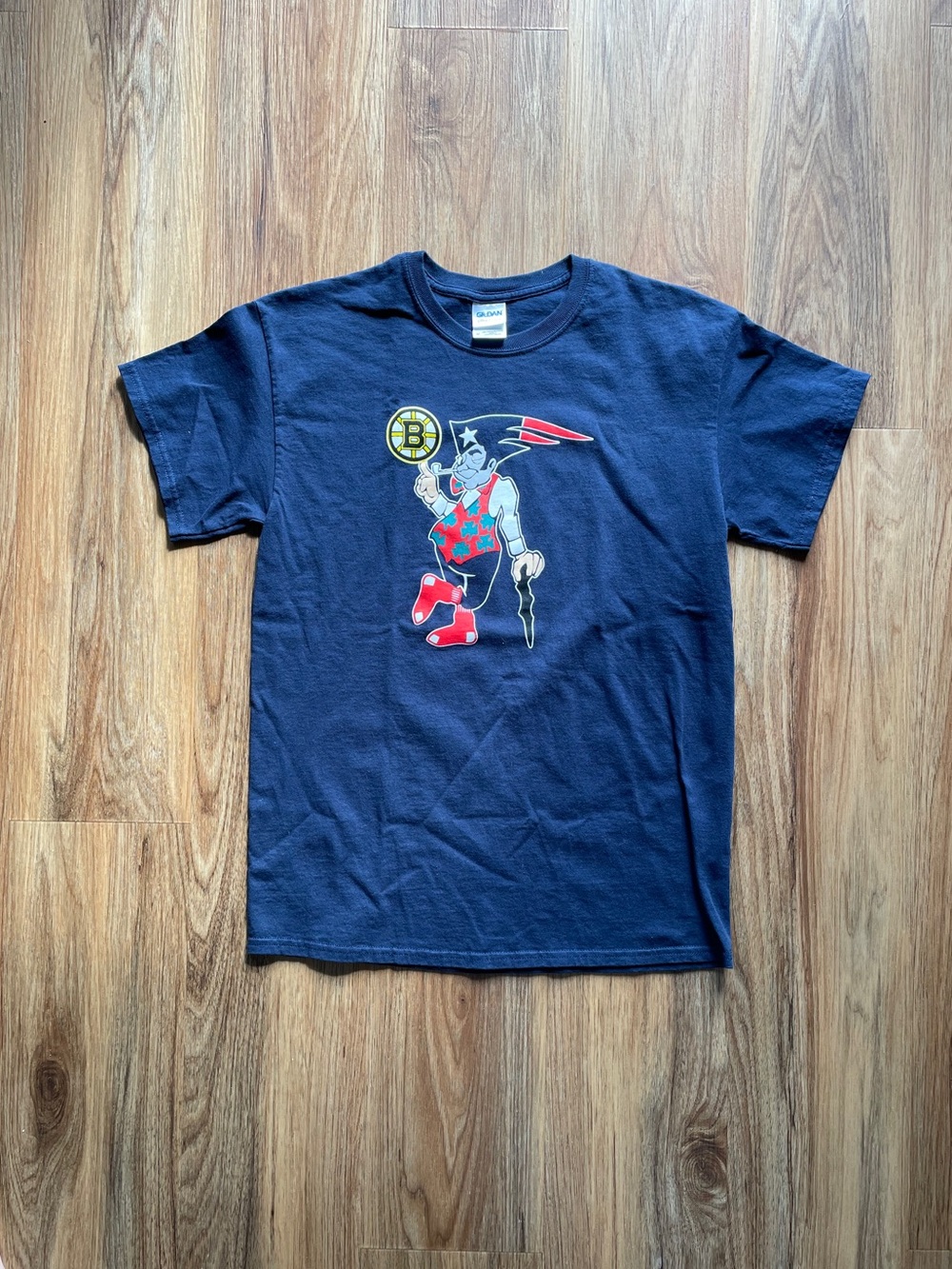 Gildan Navy Tee with Boston Sports Teams Mascot Graphic